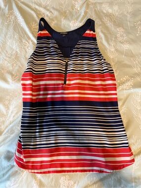 Express Navy Red White Striped Zip-Front Tank